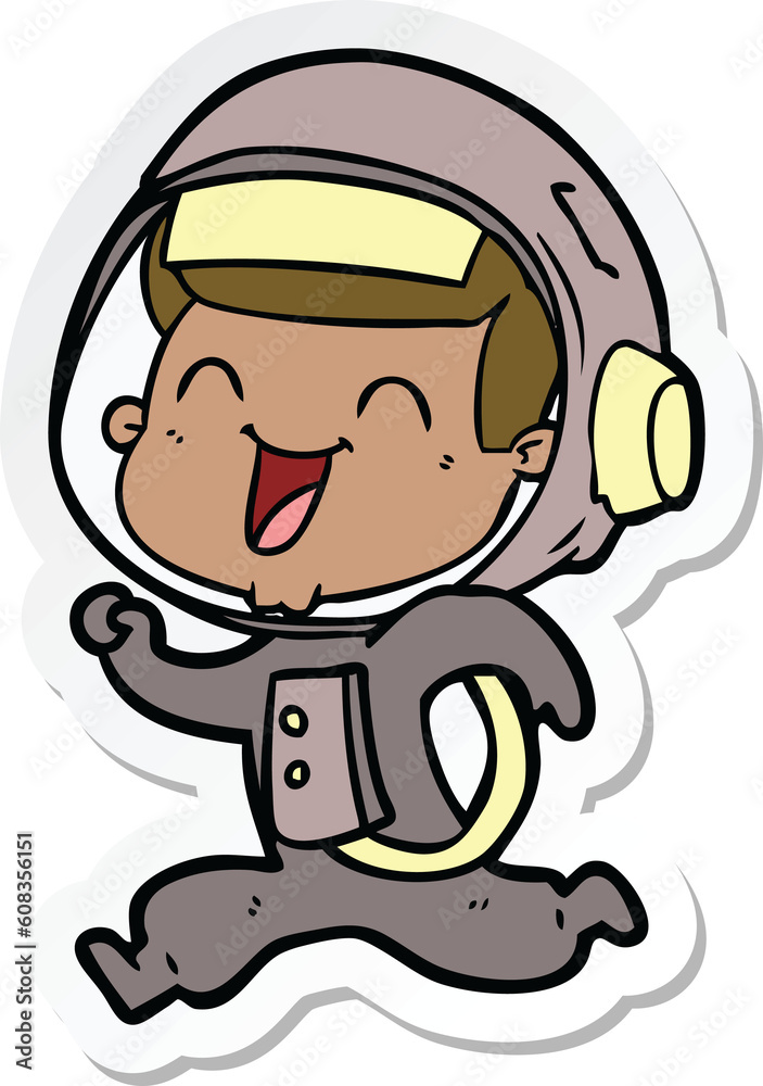 sticker of a happy cartoon astronaut