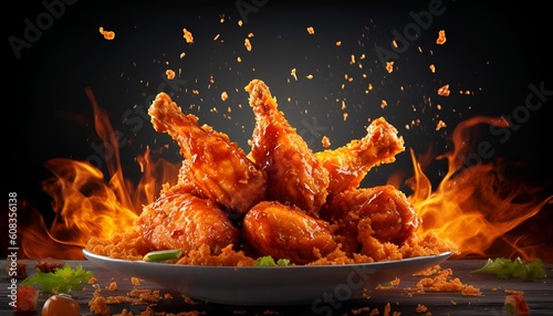 Grilled chicken wings with sauce exploding behind