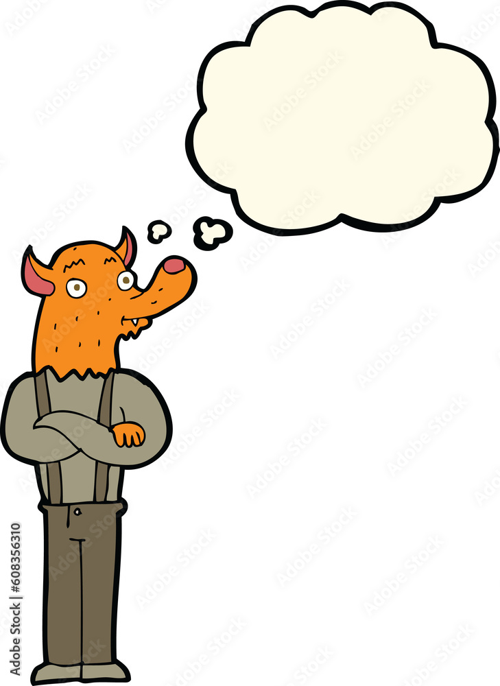 cartoon man with fox head with thought bubble cartoon man with fox head with thought bubble