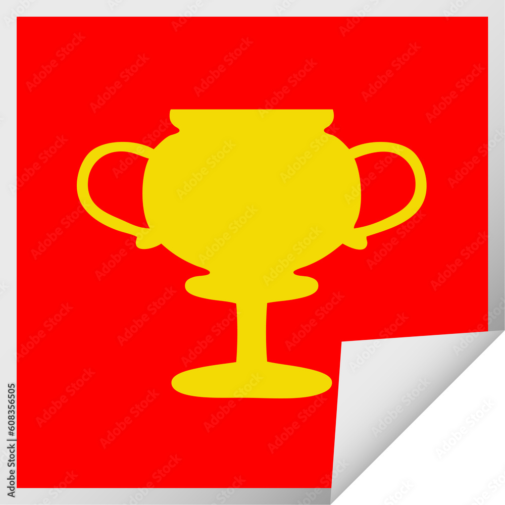 square peeling sticker cartoon of a gold trophy square peeling sticker cartoon of a gold trophy