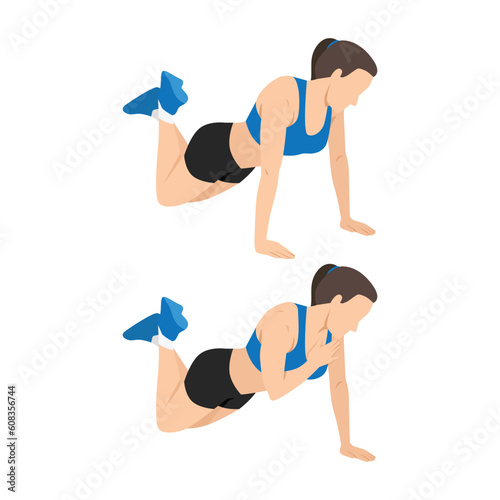 Woman doing modified plank shoulder tap. Flat vector illustration isolated on white background