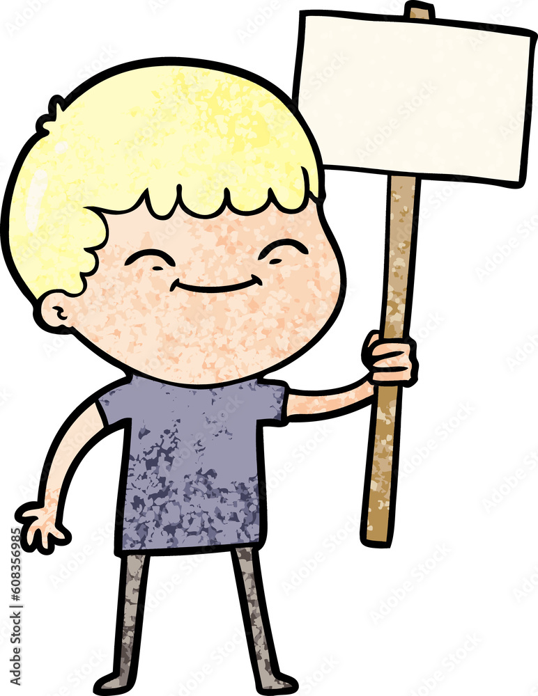 cartoon smiling boy with placard cartoon smiling boy with placard