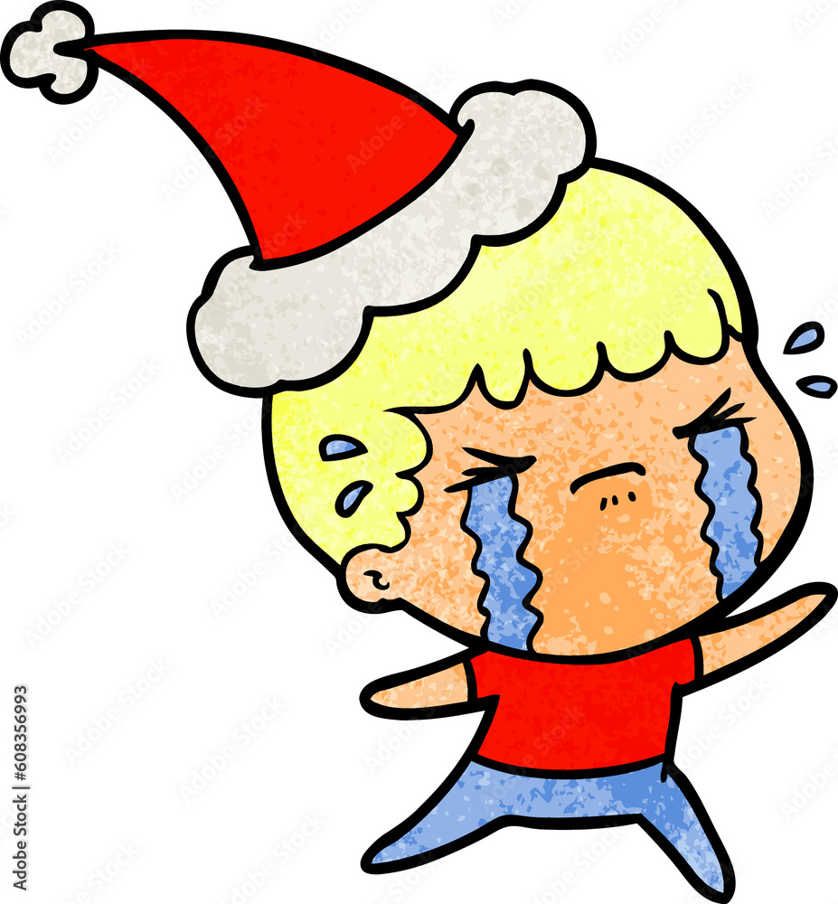 hand drawn textured cartoon of a man crying wearing santa hat hand drawn textured cartoon of a man crying wearing santa hat