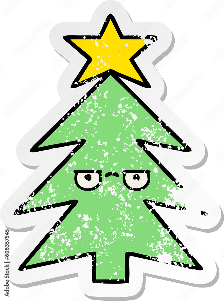 distressed sticker of a cute cartoon christmas tree distressed sticker of a cute cartoon christmas tree