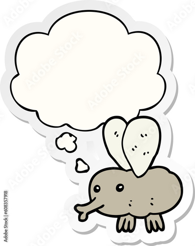 cartoon fly with thought bubble as a printed sticker