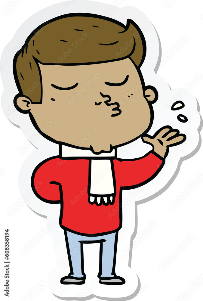 sticker of a cartoon model guy pouting sticker of a cartoon model guy pouting