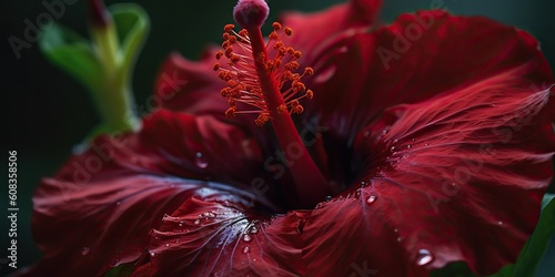 AI Generated. AI Generative. Macro shot illustration of red hibiscus flower open close. Graphic Art