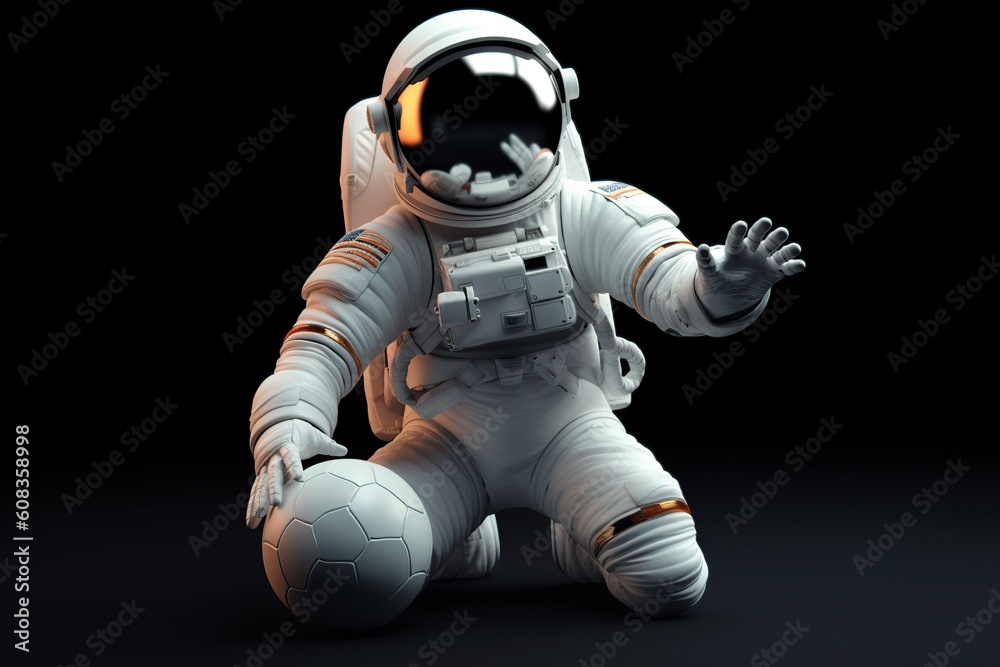 illustration, the astronaut is holding a soccer ball and wants to play, generative ai illustration, the astronaut is holding a soccer ball and wants to play, generative ai