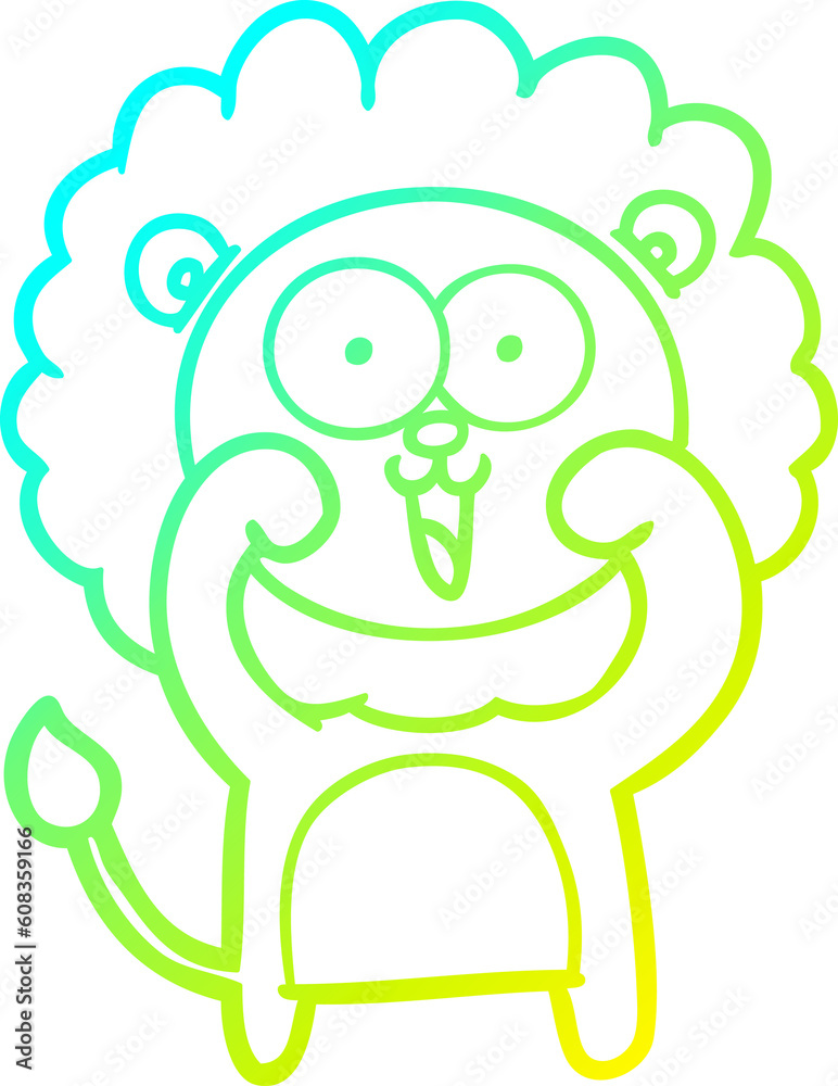 cold gradient line drawing of a happy cartoon lion cold gradient line drawing of a happy cartoon lion