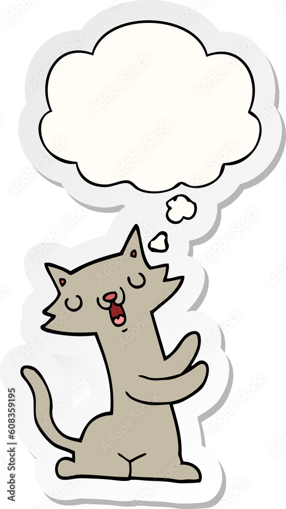 cartoon cat with thought bubble as a printed sticker cartoon cat with thought bubble as a printed sticker