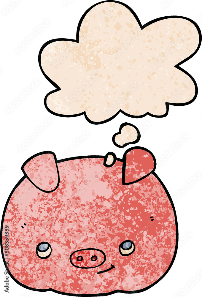 cartoon happy pig with thought bubble in grunge texture style cartoon happy pig with thought bubble in grunge texture style