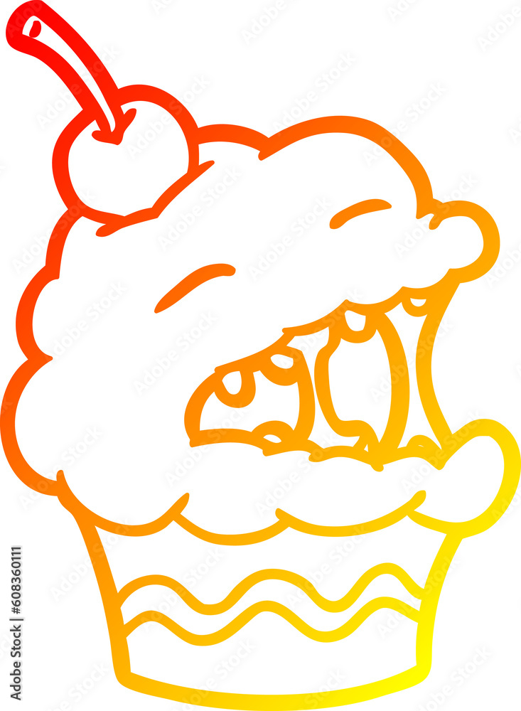 warm gradient line drawing of a funny cupcake warm gradient line drawing of a funny cupcake