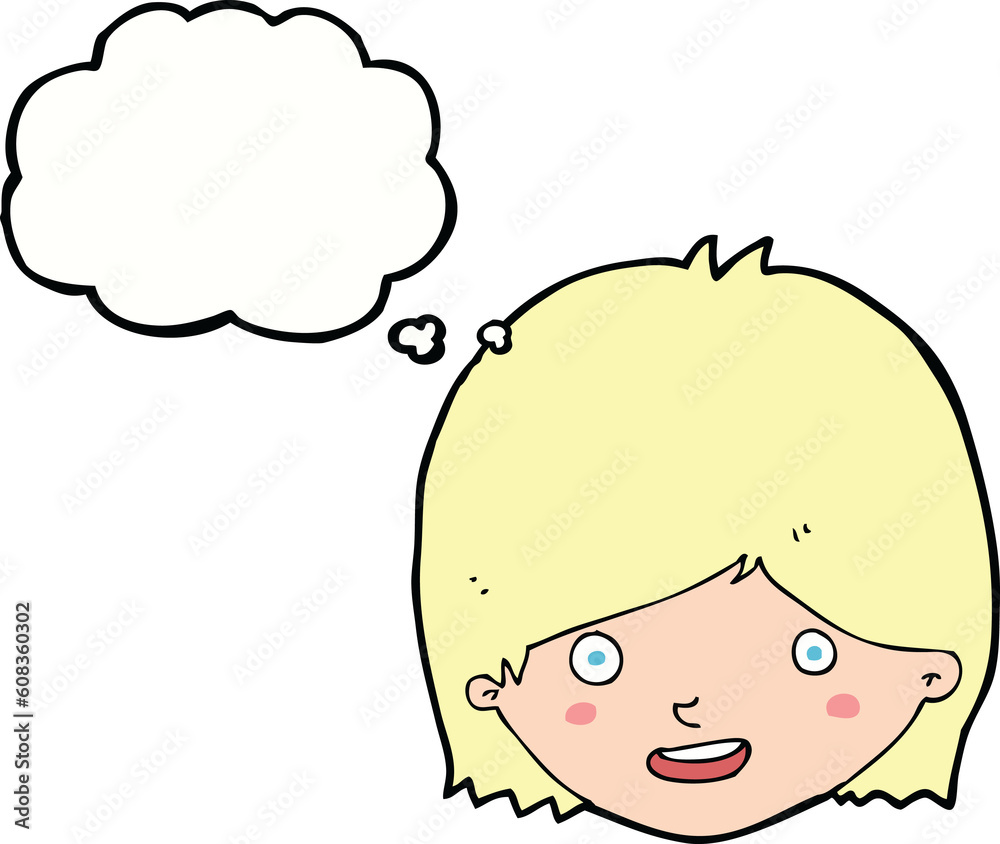 cartoon happy female face with thought bubble cartoon happy female face with thought bubble