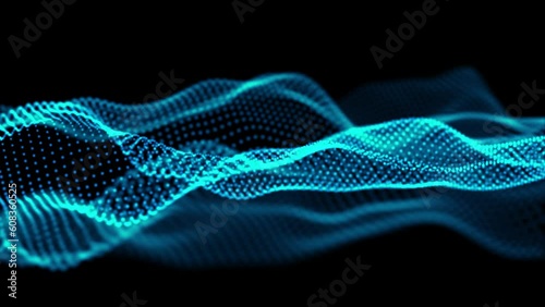 Waving blue glowing cybernetics connecting lines with wireframe wave background. beautiful abstract wave technology background with blue light digital effect corporate concept Technology Background