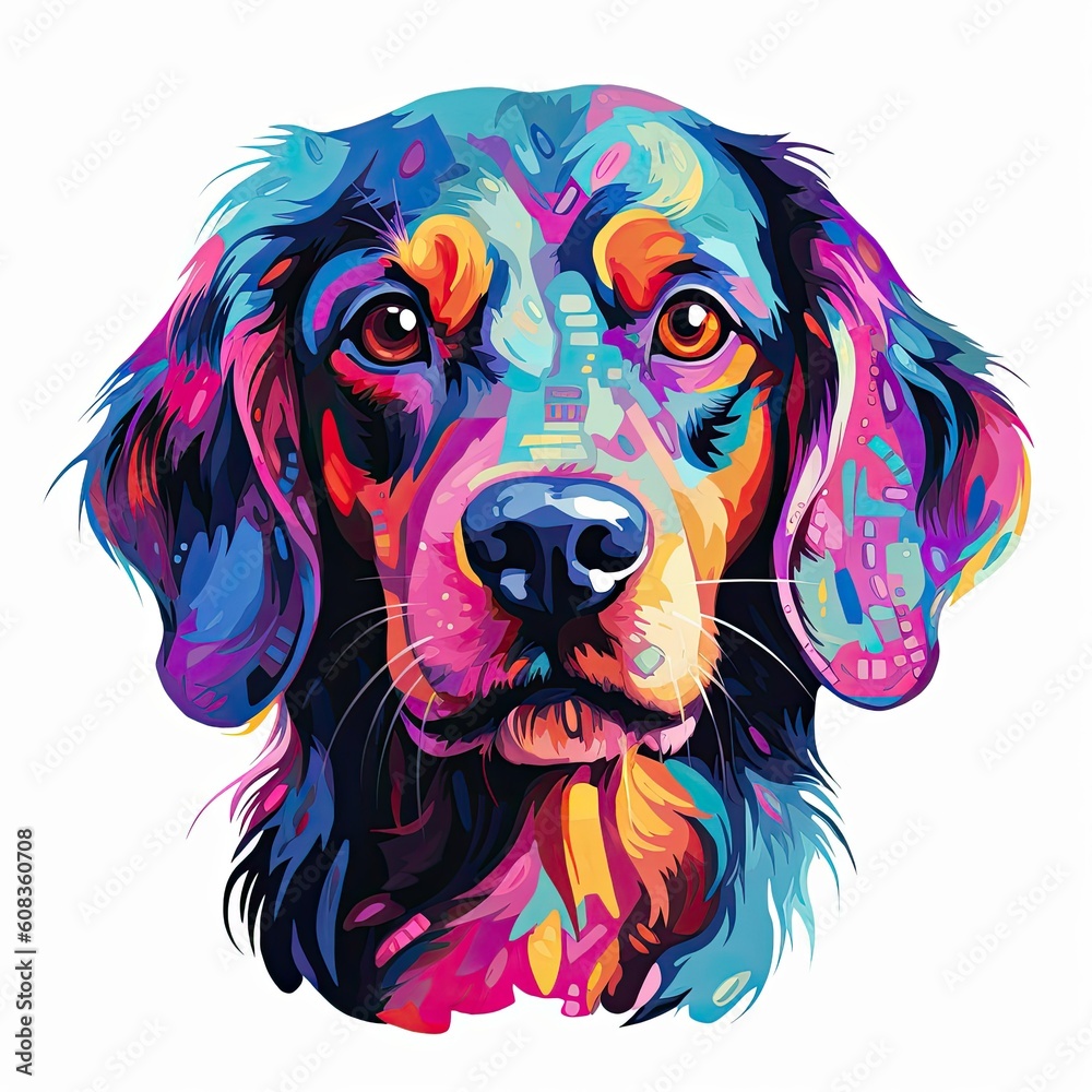 Colorful dog head art, artistic illustration, multicolor paint splash, generative AI