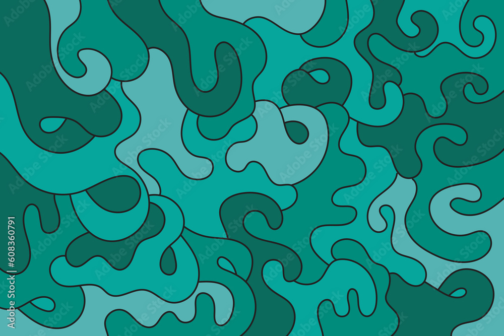 Seamless pattern with abstract wavy shapes in green colors.