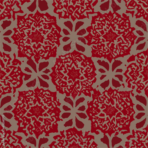 The intricate red patterns of a classic ethnic motif, reflecting the beauty and complexity of cultural traditions and artistic craftsmanship. 