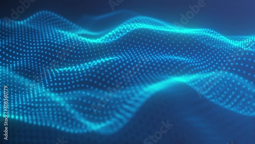 Particles blue wave Cyber technology background loop. Digital luxurious wave particles flow background, Motion of digital data flow.