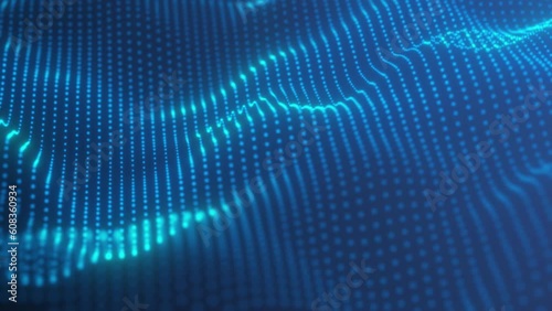 Digital dynamic cyber shining abstract neon wave. Abstract futuristic blue background with dots and lines. Big data visualization. 3d animation wave seamless loop