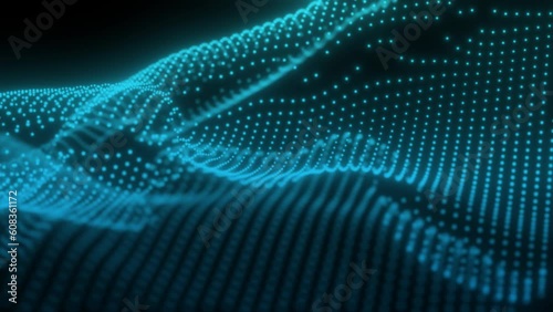Abstract technology digital dynamic dot blue wave. Secure cybersecurity data connection. Cyber technology background. 3D Animation seamless loop.