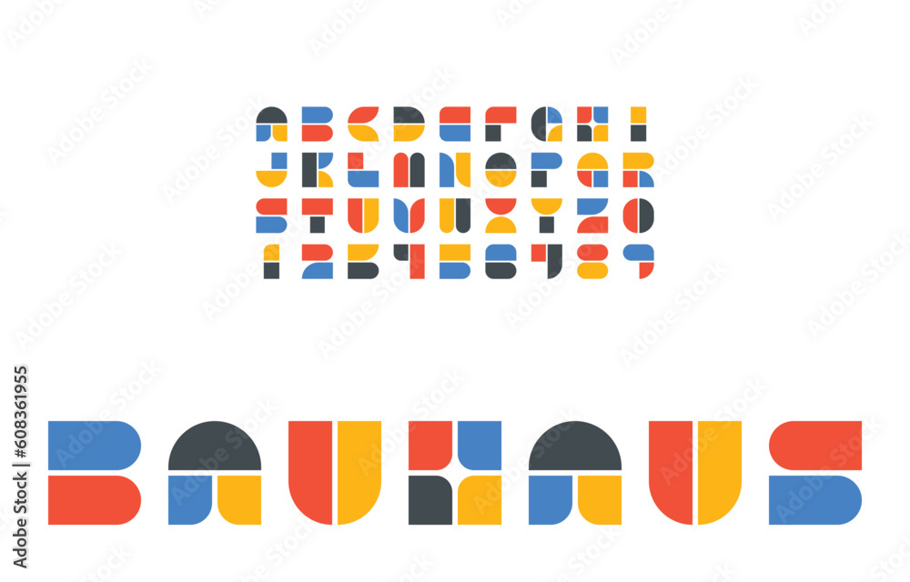 Bauhaus alphabet stylized vector, geometric typeface flat design