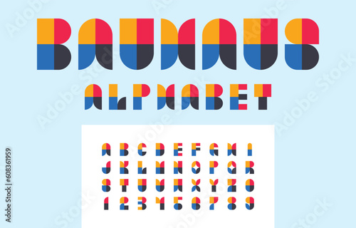 Bauhaus alphabet stylized vector, geometric typeface flat design