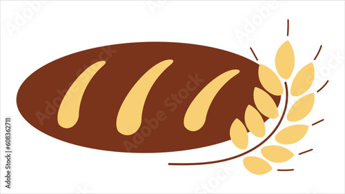 Bread with wheat ear doodle icon. Hand drawn loaf, bakery logo, whole flour sign. Vector illustration isolated on white background