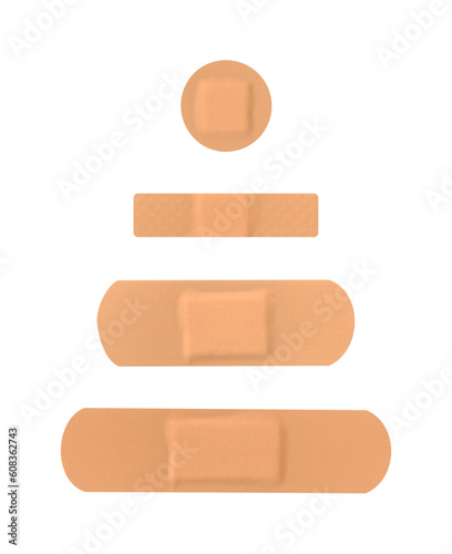 collection of band-aid strips on transparent background, different shapes, isolated, extracted, png file