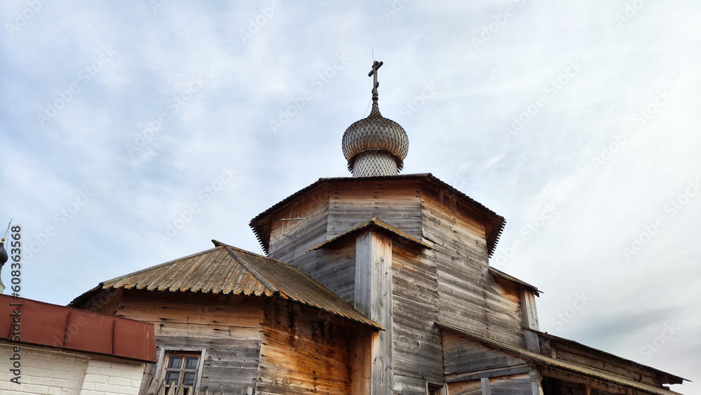 Beautiful old Orthodox church and the monastery on the island of Sviyazhsk and towers with domes against the sky. Beautiful old historic temple Beautiful old Orthodox church and the monastery on the island of Sviyazhsk and towers with domes against the sky. Beautiful old historic temple