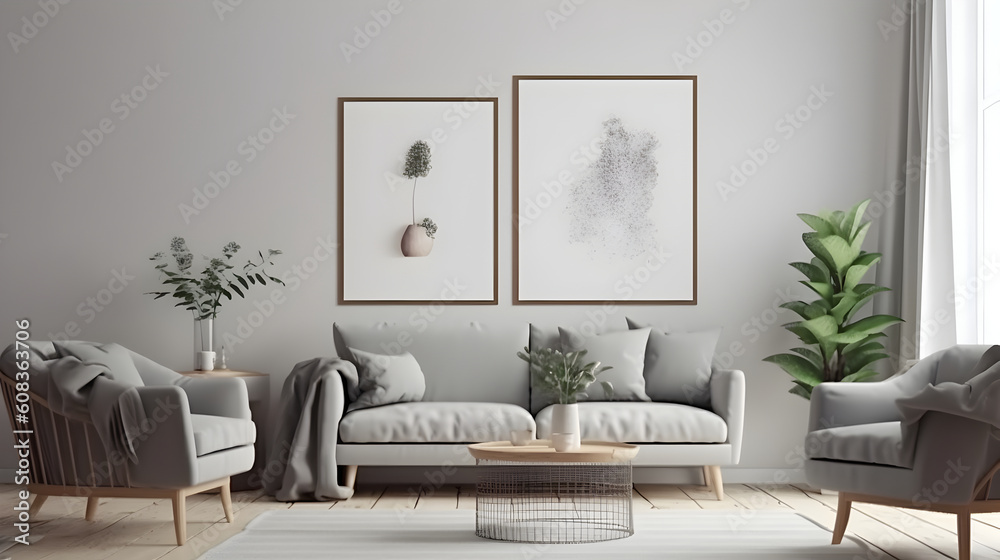Minimalist Interior of modern living room 3D rendering, generative ai Minimalist Interior of modern living room 3D rendering, generative ai