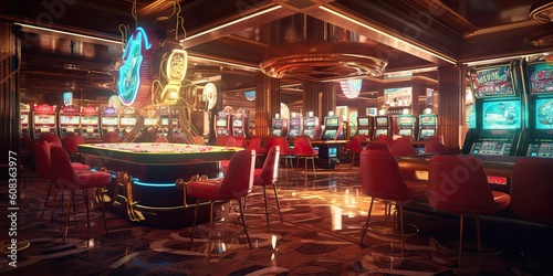AI Generated. AI Generative. Classic vintage american las vegas casino interior. Graphic Art