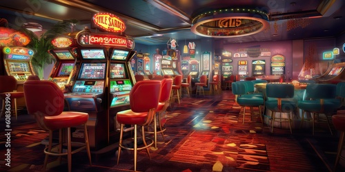 AI Generated. AI Generative. Classic vintage american las vegas casino interior. Graphic Art