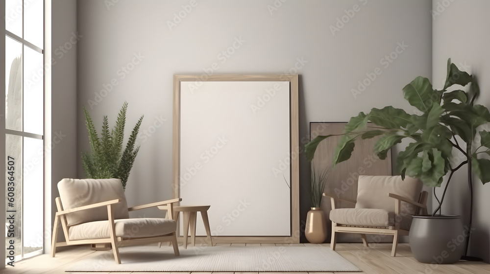 Minimalist Interior of modern living room 3D rendering, generative ai