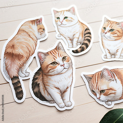 Adorable Cat Cut Sticker on a Vibrant Background, Generative AI photo