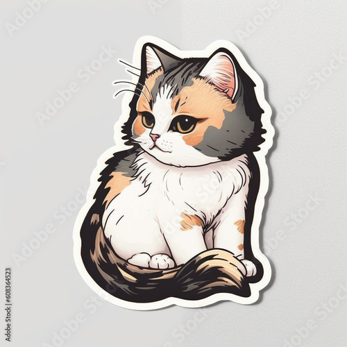 Adorable Cat Cut Sticker on a Vibrant Background, Generative AI photo