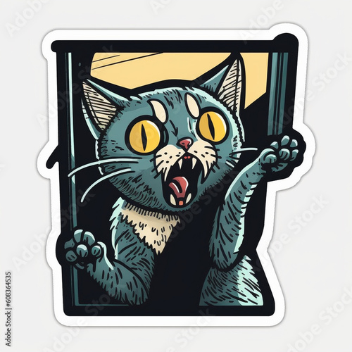 Adorable Cat Cut Sticker on a Vibrant Background, Generative AI photo