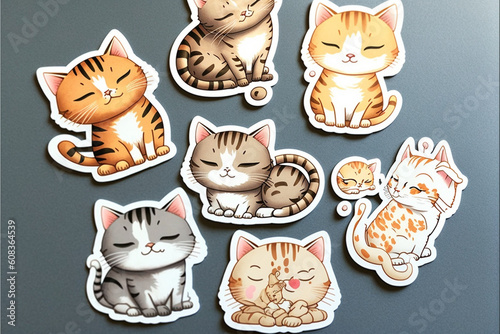 Adorable Cat Cut Sticker on a Vibrant Background, Generative AI photo