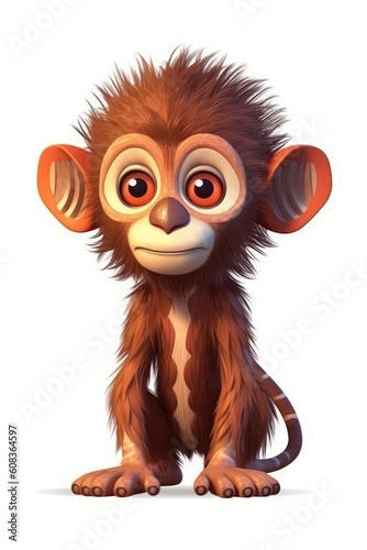 Cute baby Baboon in Cartoon Style on white background - generative AI