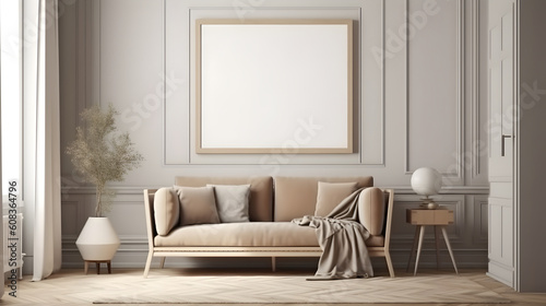 Minimalist Interior of modern living room 3D rendering, generative ai © LetsRock