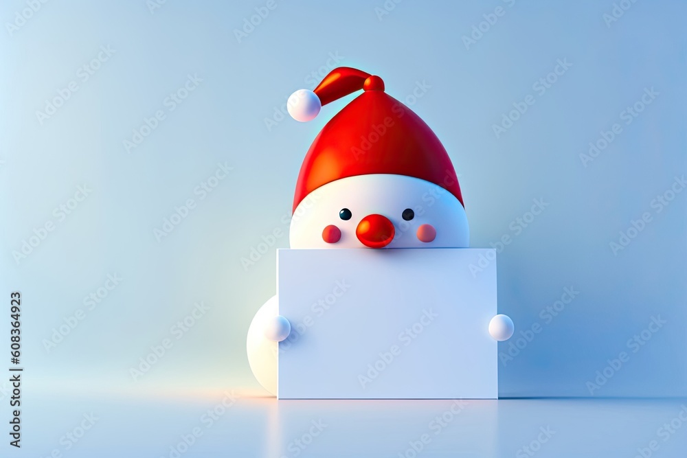 Christmas Background. Snowman Holding White Copy Space. Generative AI