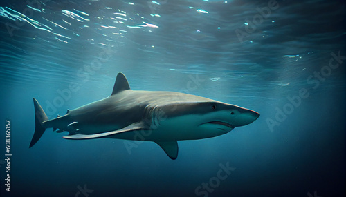 An endangered Hawaiian Green Sea Shark cruises in the sea Ai generated image © PixxStudio