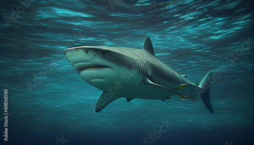 An endangered Hawaiian Green Sea Shark cruises in the sea Ai generated image © PixxStudio