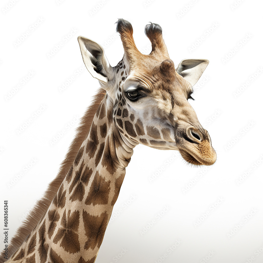 ai generated Illustration close up of  a Funny Giraffe on a white background