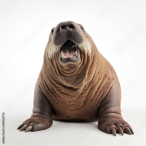 ai generated Illustration close up of walrus against white background