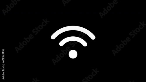 Wi-fi icon animation. Looped. Isolated on black background.