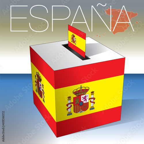 Spain, ballot box with spanish flag, elections, vector illustration