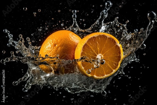 stock photo of water splash with oranges isolated Food Photography