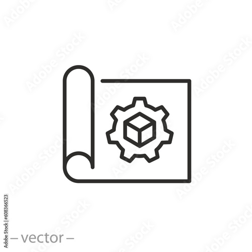 infrastructure plan icon, development construction process, construction management project, thin line symbol - editable stroke vector illustration