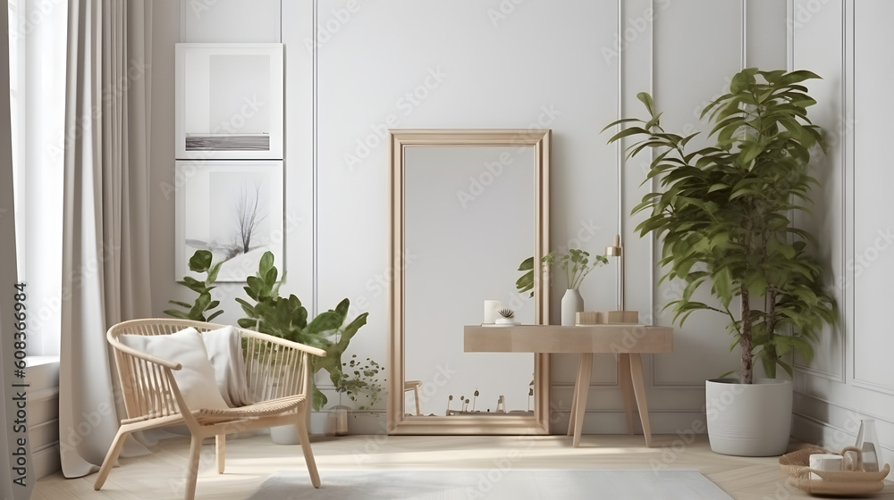 Minimalist Interior of modern living room 3D rendering, generative ai Minimalist Interior of modern living room 3D rendering, generative ai