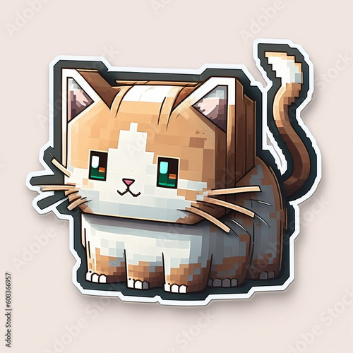 Adorable Cat Cut Sticker on a Vibrant Background, Generative AI photo